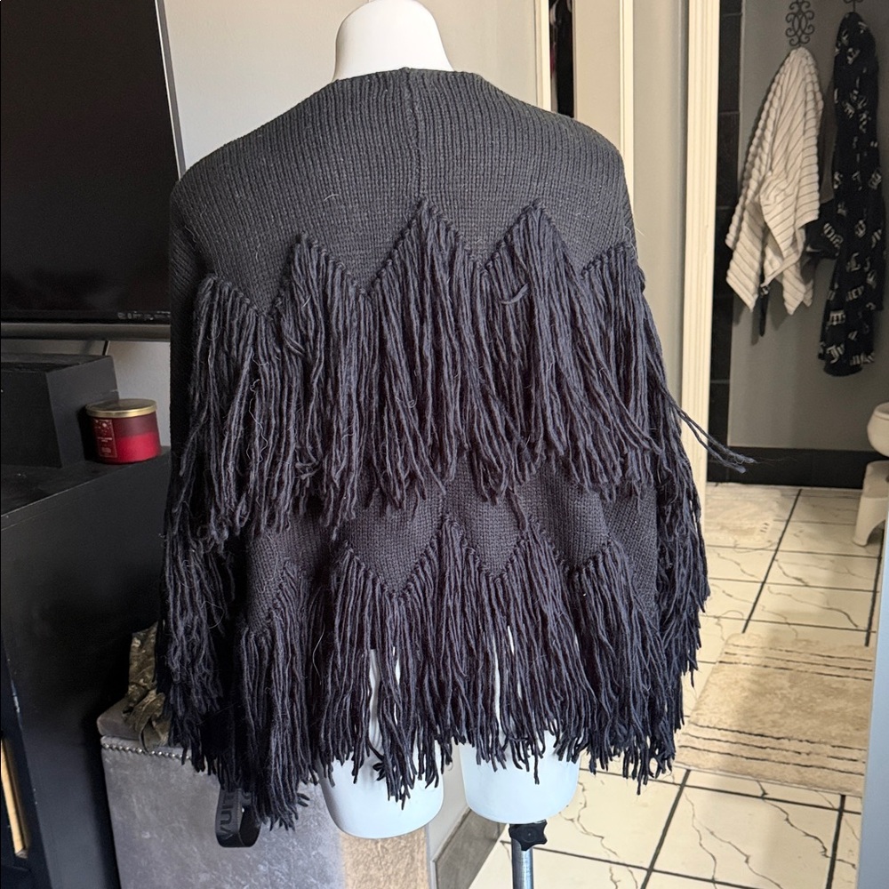 Black Fringe Knit Poncho